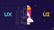 La gauche de l'image représente l'ux avec le plan d'une fusée, à droite l'image représente l'ui avec une fusée en couleur dans l'espace